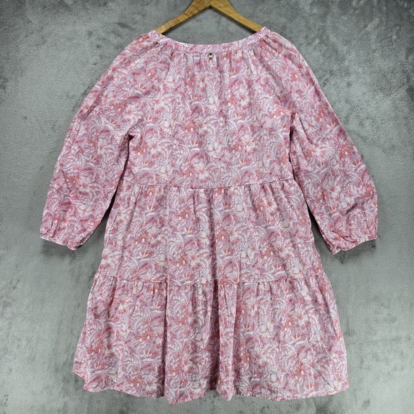 Tommy Bahama Prima Petals Dress Medium 100% Cotton Pink Floral 3/4 Sleeve - Picture 2 of 9